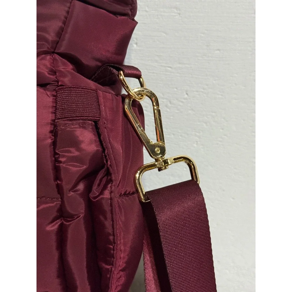 Unbranded Burgundy Quilted Puffer Tote Bag Large Nylon Travel Gym Weekender